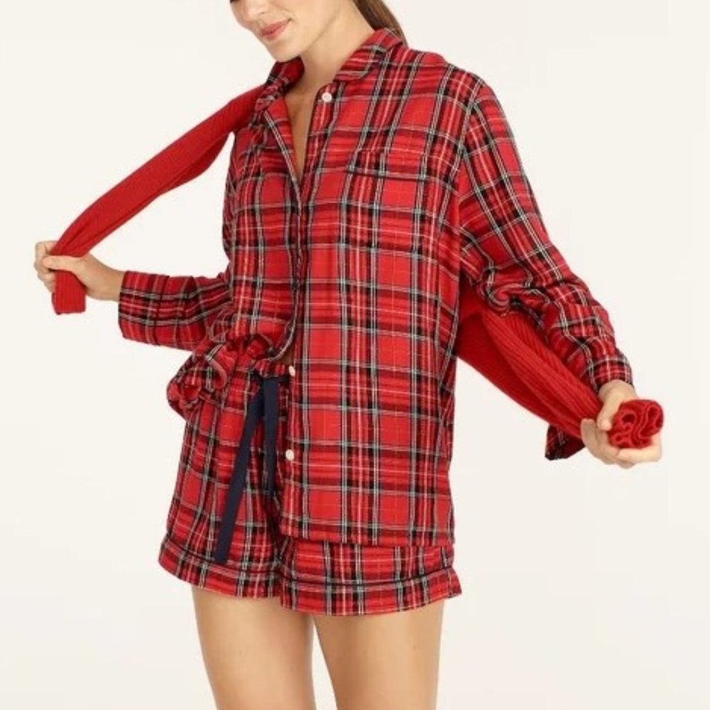 J. Crew Flannel pajama top in Good Tidings plaid XL
